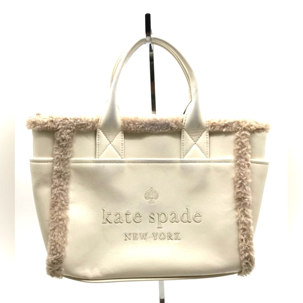Kate Spade White Tan Jett Faux Fur Shearling Small Tote Purse Crossbody Bag - Picture 12 of 12